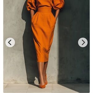 MODESEES Women's Orange Mid-sleeve Top And Midi Skirt Set size small (tags on)